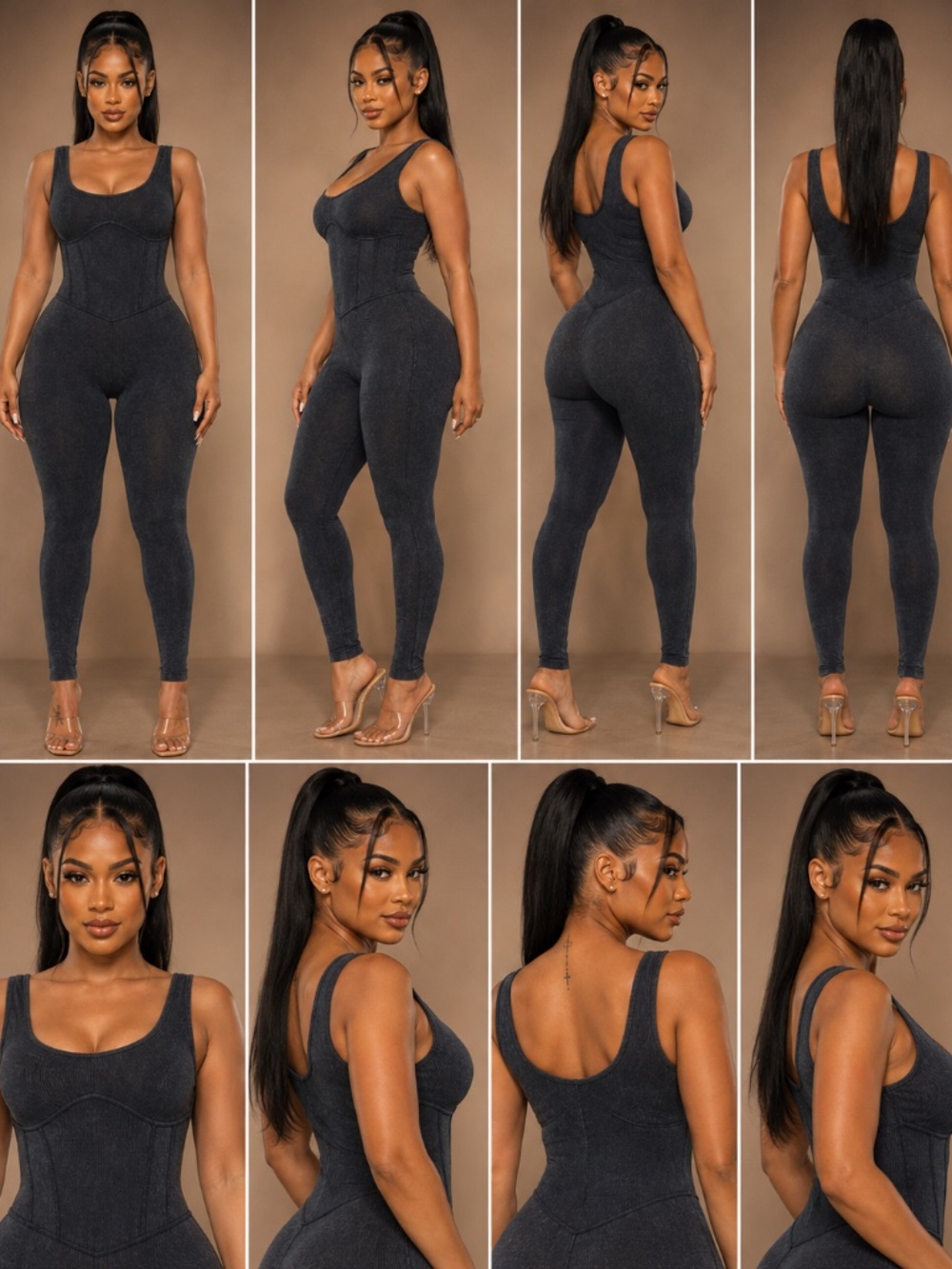 Charcoal Gray Ribbed Sculpting Jumpsuit Sleeveless Bodycon One Piece NWT